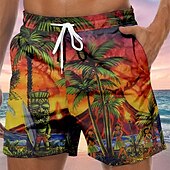 cheap Tropical Plants &amp; Flowers-Men&#039;s Graphic Coconut Tree Swim Trunks Swim Shorts Board Shorts Mid Waist Hawaiian Boho Casual Daily Holiday Drawstring with Mesh lining Elastic Waist Designer Clothing Apparel