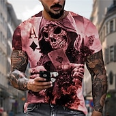 Недорогие череп и кость-Мужская унисекс футболка с принтом черепа покерная футболка короткий рукав 3D печать круглый вырез спортивная одежда повседневная уличная красная коричневая серая летняя