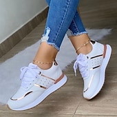 cheap Women&#039;s Sneakers-Women&#039;s White Sneakers with Rose Gold Accents – Stylish Lace-Up Casual Walking Shoes for Travel, Work &amp; Everyday Wear