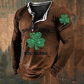 olcso Szent Patrik napi pólók-St. Patrick&#039;s Day férfi henley ing póló grafikus lóhere Henley ruházati ruházat 3D print napi St. Patrick&#039;s Day hosszú ujjú legombolható print divattervező