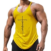 cheap Sports Gym T shirts-Men&#039;s Letter Tank Top Vest Top Undershirt Racer Back Tank Top Sleeveless T shirt U Neck Shirt Stylish Muscle Comfortable Sport Daily Vacation Black White Yellow Summer Clothing Apparel M L XL XXL
