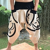 olcso Retro-Férfi Nadrág Nyári nadrág Strand nadrág Hárem nadrág Rugalmas derék Buggyos Drop Crotch Színes Mokaszinok Légáteresztő Szabadtéri Napi Utcai öltözék Stílusos Alkalmi Fekete / Fehér Fehér / Fekete
