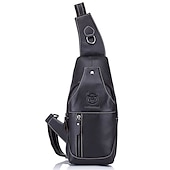 cheap Men&#039;s Bags-Men&#039;s Sling Shoulder Bag Chest Bag Cowhide Outdoor Daily Zipper Waterproof Solid Color Black Grey Black Yellow