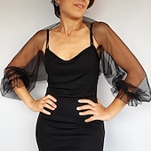 voordelige bruiloft gast wraps-Mesh Bolero Lange Puff Rimpelingen Mouw Doorzichtige Cover Up Shrug Tulle Bolero Bruids Organza Bruiloft Gast Mode Dames Wrap Zonbescherming All-Match Lente  Zomer jurk om indruk te maken