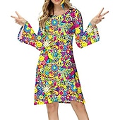 cheap Dresses-Hippie Retro Vintage 1970s Disco Dress Women&#039;s Costume Vintage Cosplay Party &amp; Evening Long Sleeve Dress Masquerade