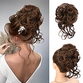 abordables Chignons-chignon désordonné morceau de cheveux chouchou ébouriffé extensions de cheveux chignon chignon bouclé ondulé queue de cheval synthétique chignon pour femmes filles