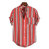 voordelige heren overhemd met knopen-Voor heren Overhemd Zomer overhemd Normaal shirt Overhemd met knopen Gestreepte shirts Geel Blauw Rood Donkerblauw Korte mouw Gestreept Band Kraag Vakantie Straat Afdrukken Kleding 100% katoen