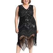 economico Abiti degli anni '20-Set Anni Ruggenti Anni 1920 Lunghezza al ginocchio Abito Flapper Abito da cocktail Set di accessori con accessori Taglie Forti Normale Senza maniche Il grande Gatsby Invitato al matrimonio Paillettes