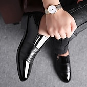 cheap Men&#039;s Slip-ons &amp; Loafers-Men&#039;s Patent Faux Leather Business Dress Shoes with Zipper Detail and Glossy Finish