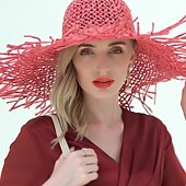 voordelige Feesthoeden-hoeden hoofddeksels strohoed van natuurlijke vezels casual klassiek klassiek retro met hoofddeksel in zuivere kleur