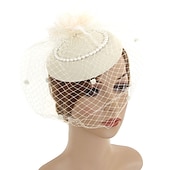 voordelige Hoeden &amp; Hoofdstukken-fascinators kentucky derbyhoed hoofddeksels organza polyester / polyamide fedorahoed slappe hoed sluierhoed theekransje paardenrace damesdag vintage stijl vintage elegant met veren nepparel