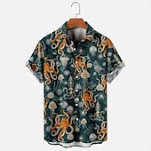 Men's Tropical Octopus Shirt Summer Hawaiian Shirt Aloha Shirt Short Sleeves Shirt Turndown Tropical Sports Streetwear Street Casual Hawaiian Green Gray S M L4
