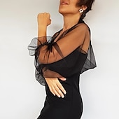 voordelige bruiloft gast wraps-Mesh Bolero Lange Puff Rimpelingen Mouw Doorzichtige Cover Up Shrug Tulle Bolero Bruids Organza Bruiloft Gast Mode Dames Wrap Zonbescherming All-Match Lente  Zomer jurk om indruk te maken