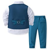 voordelige Jongens formeel pak-4-delig Peuter Jongens Shirt &amp; broek Kleding Effen Kleur Lange mouw Katoen Set School Modieus Aanbiddelijk Lente Herfst 3-7 jaar blauw Grijs Licht Blauw