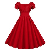 preiswerte Kleider-Retro Vintage 1950er Urlaubskleid Flapper Kleid Swing-Kleid Einfarbig Kostüm Damen Maskerade Alltagstauglich Junggesellinnenabschiedsparty Erwachsene Kleid Abschlussballkleider