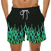 cheap Geometric Print-Men&#039;s Optical Illusion Print Flame Swim Trunks Swim Shorts Board Shorts Hawaiian Holiday Drawstring with Mesh lining Elastic Waist Designer Clothing Apparel