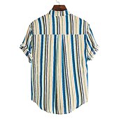 voordelige heren overhemd met knopen-Voor heren Overhemd Zomer overhemd Normaal shirt Overhemd met knopen Gestreepte shirts Geel Blauw Rood Donkerblauw Korte mouw Gestreept Band Kraag Vakantie Straat Afdrukken Kleding 100% katoen
