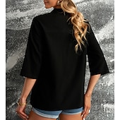 Недорогие Основные искусственные рубашки-Жен. Застегните кнопку вверх Блуза Длинные хлопковые топы Искусственный хлопок и лен Пуговицы Сплошной/однотонный цвет Классический Неоновый и Яркий V-образный вырез Повседневные