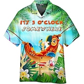 billiga Mat och Dryck-Herr Kokosnötsträd Bokstav Dryck Skjorta Hawaii skjorta Aloha skjorta Kort ärm Skjorta Nedvikt Tropisk Mode Hawaiisk Utomhus Gata Ledigt Vit Marinblå Marinblå 3D-tryck S M L