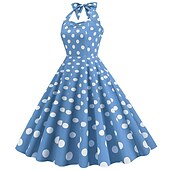 economico Outfit-Anni 1950 Retrò Vintage Rockabilly Lunghezza al ginocchio Abito da cocktail Fascia Abito Swing Senza maniche Fiocco Pois Aderente &amp; Svasato All'americana Costume Per donna Carnevale San Valentino