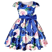 levne Párty šaty-Děti Dívčí Šaty Šaty na párty Květiny Krátký rukáv Výkon Křtinové šaty Kravatový uzel Princeznovské Polyester Midi Šaty na párty Léto Jaro 3-10 let Bordó Více barev Barva modrá