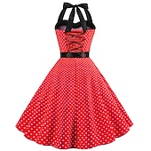 baratos Conjuntos-Vestidos Retro Vintage dos anos 1950 Grease Rockabilly Saia de Anágua Saia de Arame Vestido A-Line Tutu Vestido Fancy com Bolinhas Fantasia Feminina Festa Noturna  Máscara Vestido para Adultos