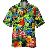 billiga Fåglar &amp; Djur-Herr Djur Papegoja Palmblad Skjorta Hawaii skjorta Lägerskjorta Kortärmad Skjorta Nedvikt Mode Designer Ledigt Utomhus Gata Ledigt Sjöblå Havsblått Rubinrött 3D-tryck S M L
