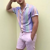 economico camicia da uomo con bottoni-Per uomo Camicia Camicia estiva Camicia con bottoni Camicia da campo Camicia cubana Viola Arcobaleno Manica corta Stampe astratte Collo ripiegabile Strada Informale Bottone giù Abbigliamento Di