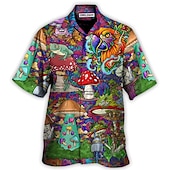 economico Cibo &amp; Bevande-Per uomo Funghetto Camicia Camicia hawaiana Camicia Aloha Camicia Collo ripiegabile Di tendenza Originale Informale Esterno Strada Informale Nero Giallo Nero - viola S M L