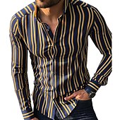 cheap Men&#039;s Button Up Shirts-Men&#039;s Shirt Summer Shirt Casual Shirt Button Up Shirt Striped Shirts White Yellow Long Sleeve Striped Turndown Vacation Street Clothing Apparel Cotton Cotton Blend Fashion Leisure Comfortable