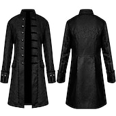 baratos Conjuntos-conjunto com camisa com babados jacquard trench coat peruca colonial 2 * bonés de peruca roupas vitorianas medievais masculinas retrô vintage princesa vampiro fantasia cosplay halloween baile de