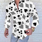 billiga Geometriska mönster-Herr Skjorta Knapp upp skjorta Långärmad Designer Punk och gotiskt Utekväll Vår &amp; sommar Kinakrage Lappverk Mönster Rubinrött Blå Grå