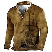 preiswerte Vintage-Poloshirt für Herren-Herren Nautisch Poloshirts Golfshirt Langarm Polo-Shirts Hemden mit Kragen Vintage Lässig Urlaubskleidung Bootskleidung Party-Outfits Knöpfe 3D-Druck Rote Königsblau Blau