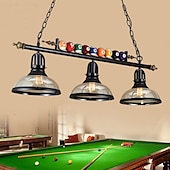 abordables Diseño de línea-luces de mesa de billar lámpara de mesa de billar lámpara de casa de campo, loft industrial 3 cabezas accesorios de iluminación de cocina de hierro tapa de olla pantalla de vidrio, decoración de