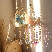 ieftine Prinzător de Vise-apărător de vise cu lună colorată atrăgător de soare de cristal clopoțel de vânt cadou realizat manual clopoțel de vânt ornament pentru agățat decor în aer liber