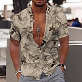 preiswerte Tropische Pflanzen-Herren Tropische Blumen Blätter Hemd Hawaiihemd Sommerhemd Aloha-Shirt Kurze Ärmel Hemd Umlegekragen Modisch Designer Brautkleider schlicht Outdoor Strasse Casual Weiß Gelb Rosa 3D-Druck S M L