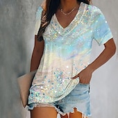 abordables T-shirt Tie and Dye et dégradé-Femmes T-shirt Graphique Papillon Teinture par nouage Basique Néon &amp; Lumineux Manche Courte Col en V Hauts Réguliers Fête Week-end Imprimé Jaune Rose Claire Bleu Vert Bleu clair