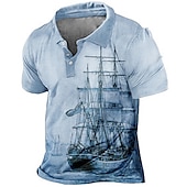 Χαμηλού Κόστους Ανδρικό Vintage Polo-Ανδρικά Ναυτικό Μπλουζάκια πόλο Πουκάμισο γκολφ Κοντομάνικο Μπλουζάκια πόλο Πουκάμισα με γιακά Βίντατζ Καθημερινό Ρούχα διακοπών Ρούχα σκάφους Ρούχα για πάρτι Κουμπιά 3D εκτύπωση
