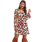 cheap Dresses-Retro Vintage 1970s Disco Dress Flare Cuff Sleeve Hippie Printing Women&#039;s Masquerade Party &amp; Evening Pride Parade Pride Month Adults&#039; Dress