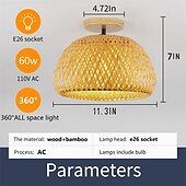 economico Supporti da incasso e semi incasso-plafoniera a led in rattan boho apparecchi di illuminazione a soffitto, plafoniera a semi incasso in rattan con paralume a gabbia intrecciata a mano, plafoniera moderna per corridoio cucina camera da