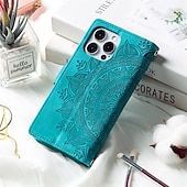 olcso iPhone-tokok-Vintage dombornyomott PU bőr tárca tok iPhone 16e 16 15 Pro Max Plus 14 13 12 11 Pro Max Mini X XR XS Max 8 7 Plus – flip fedél zipzárral kártyahellyel  keresztpánttal