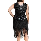 economico Abiti degli anni '20-Set Anni Ruggenti Anni 1920 Lunghezza al ginocchio Abito Flapper Abito da cocktail Set di accessori con accessori Taglie Forti Normale Senza maniche Il grande Gatsby Invitato al matrimonio Paillettes