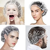 cheap Shower Caps &amp; Headbands-100pcs Disposable Shower Caps,Multi-Purpose Thickening Elastic Bath Cap Plastic Waterproof Clear Shower Caps Bath Shower Hair Caps Women Spa,Home Use, Hotel and Hair Salon, Portable Travel