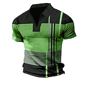 billiga Color Block Polo för män-Herr Rutig Pikétröjor med dragkedja Golftröja Kortärmad Polotröjor Skjortor med krage Vintage Ledigt Semesterkläder Högtidskläder Festivalkläder 3D-utskrift Quarter Zip Polo Ljusgrön Rubinrött Blå