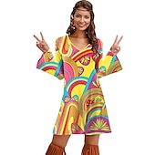 cheap Dresses-Retro Vintage 1970s Disco Dress Flare Cuff Sleeve Hippie Printing Women&#039;s Masquerade Party &amp; Evening Pride Parade Pride Month Adults&#039; Dress