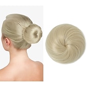 voordelige Chignons-zwarte knot haarstukken voor vrouwen meisjes dame trekkoord nep ballet bun extensions synthetische opgestoken donut chignon uit één stuk