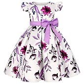 levne Párty šaty-Děti Dívčí Šaty Šaty na párty Květiny Krátký rukáv Výkon Křtinové šaty Kravatový uzel Princeznovské Polyester Midi Šaty na párty Léto Jaro 3-10 let Bordó Více barev Barva modrá