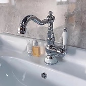 economico Classici-miscelatore monocomando per lavabo da bagno in ottone, rubinetti monocomando per lavabo a ponte rubinetto in ceramica, rubinetti monoforo per tubo flessibile freddo e caldo