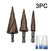 economico set di punte da trapano-3pcs m35 punta per trapano in cobalto 4-12 / 4-20 / 4-32mm scanalatura a spirale esagonale hss-co punta per trapano in metallo cono in acciaio ad alta velocità taglierina per acciaio inossidabile