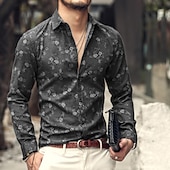preiswerte Pflanzen Muster-Herren Blumen Hemd Hawaiihemd Sommerhemd Knopfhemd Langarm Modisch Strassenmode Brautkleider schlicht Casual Festtage Wochenende Frühling Herbst Umlegekragen Bedruckt Button-Down Wein Rote Grün